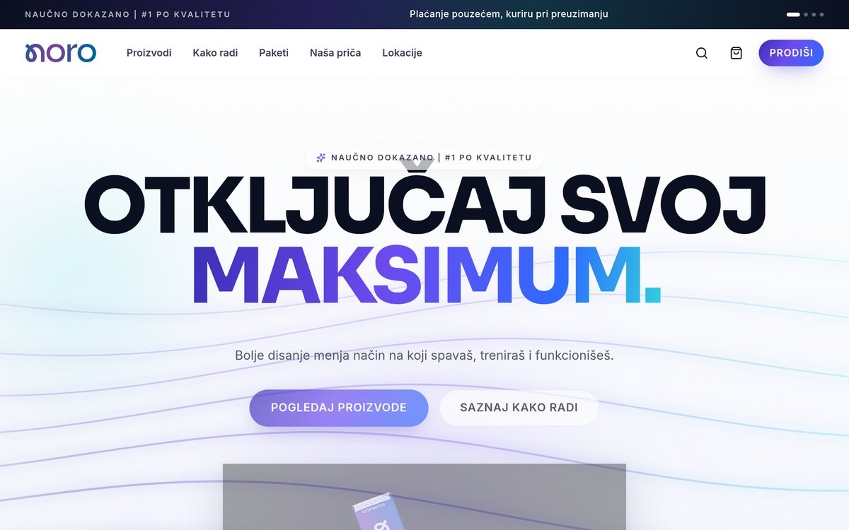 Naslovna strana NORO web prodavnice — trakice i proizvodi za bolje disanje i san